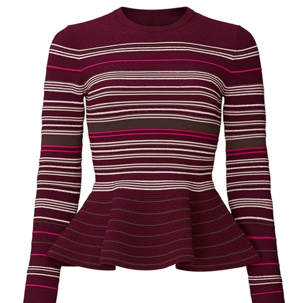 Ted Baker Burgundy Striped Peplum Top